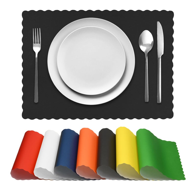 Netko Paper Placemats for Dining Table â€“ Disposable Scalloped Edges Color Table Mats great for Parties and Christmas Table Decorations 10"x14" 50ct ( Black ) - Image 2